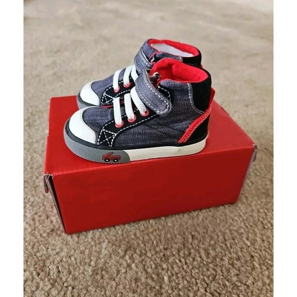 See Kai Run Boys Dane High Top Sneakers Toddler Size 4 Gray Denim Black